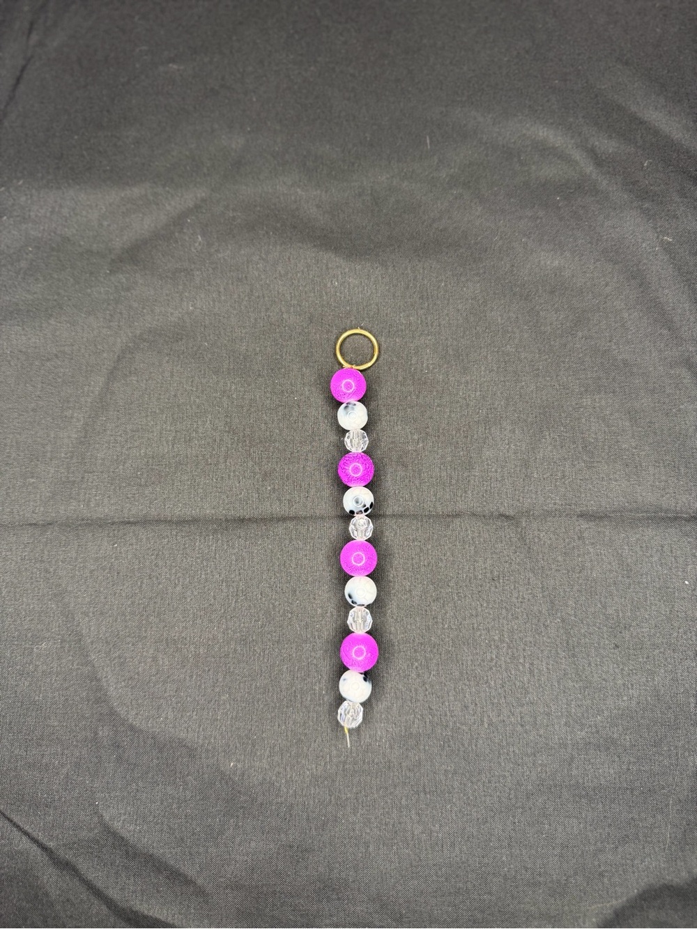 Beaded Keychain Charm - Pink and White Accent